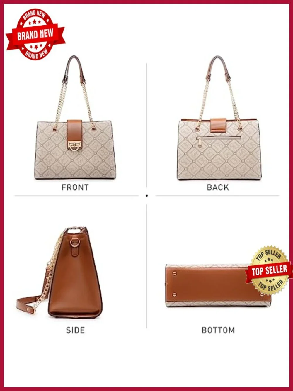 Vegan Leather Satchel Tote Hobo Bag with Matching Clutch